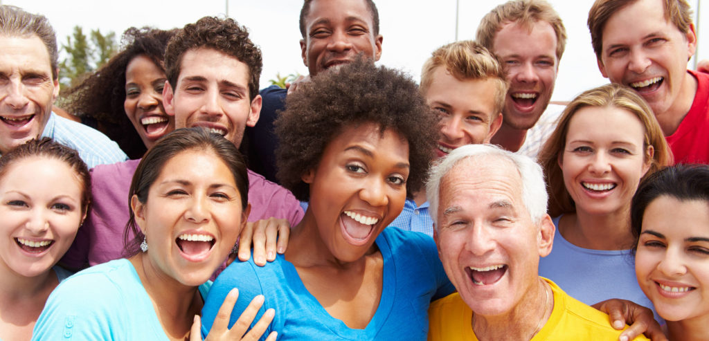 33525351 - outdoor portrait of multi-ethnic crowd